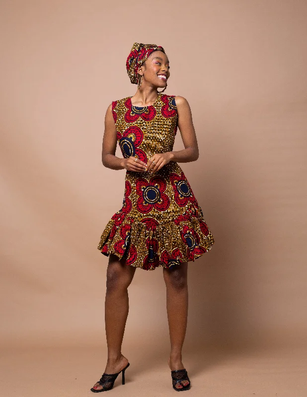 Dorothy Ankara Midi Dress | Red and Gold African Print