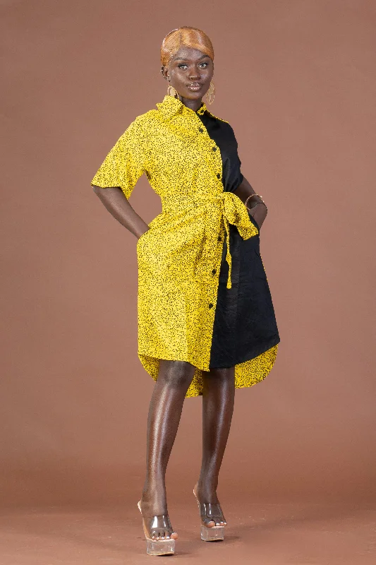 Judy Ankara Midi Dress | Yellow and Black African Print