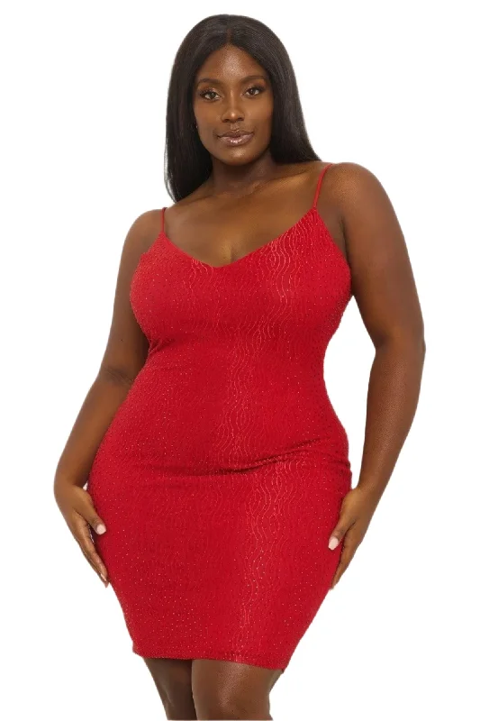 Red Rhinestone Body Plus Size Mini Dress