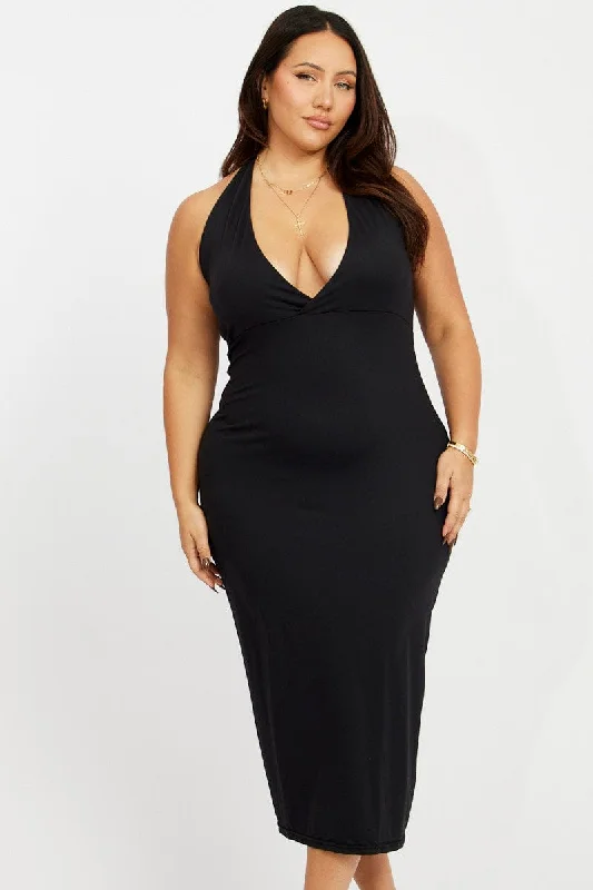 Black Halterneck Supersoft Bodycon Maxidress