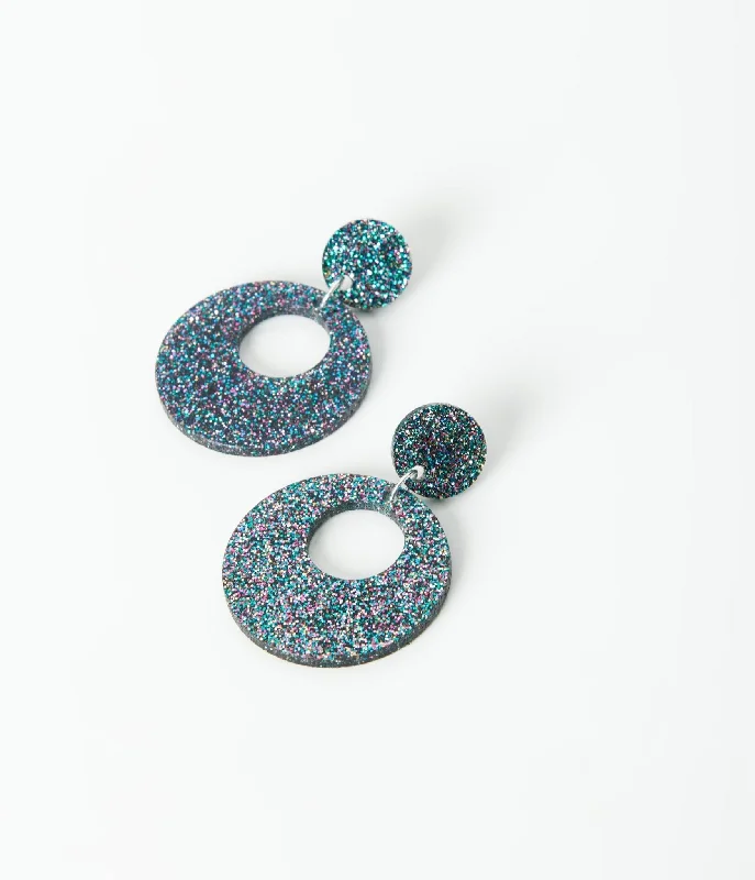 Black & Rainbow Glitter Acrylic Go Go Earrings