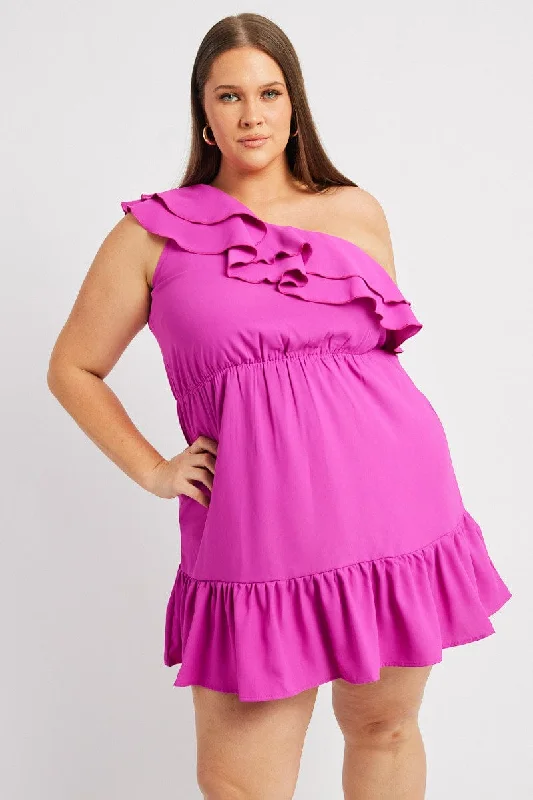 Pink Frill One Shoulder Minidress