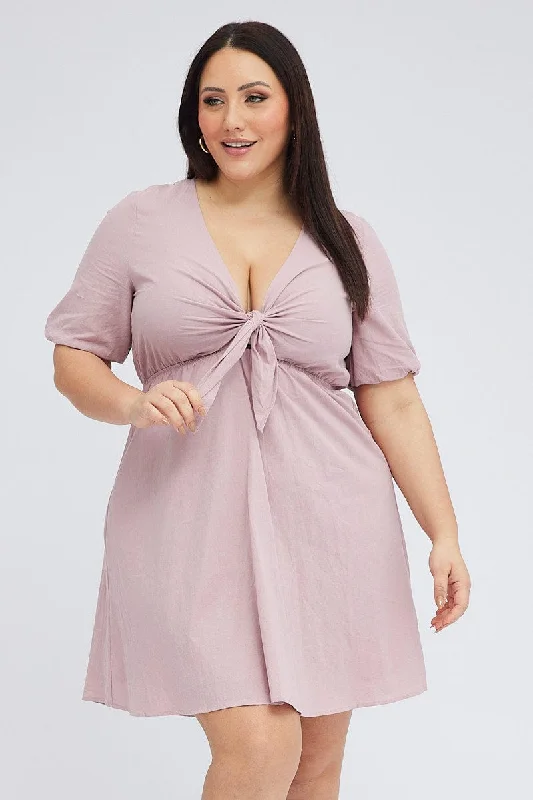 Pink Tie Front Cotton Crush Dress