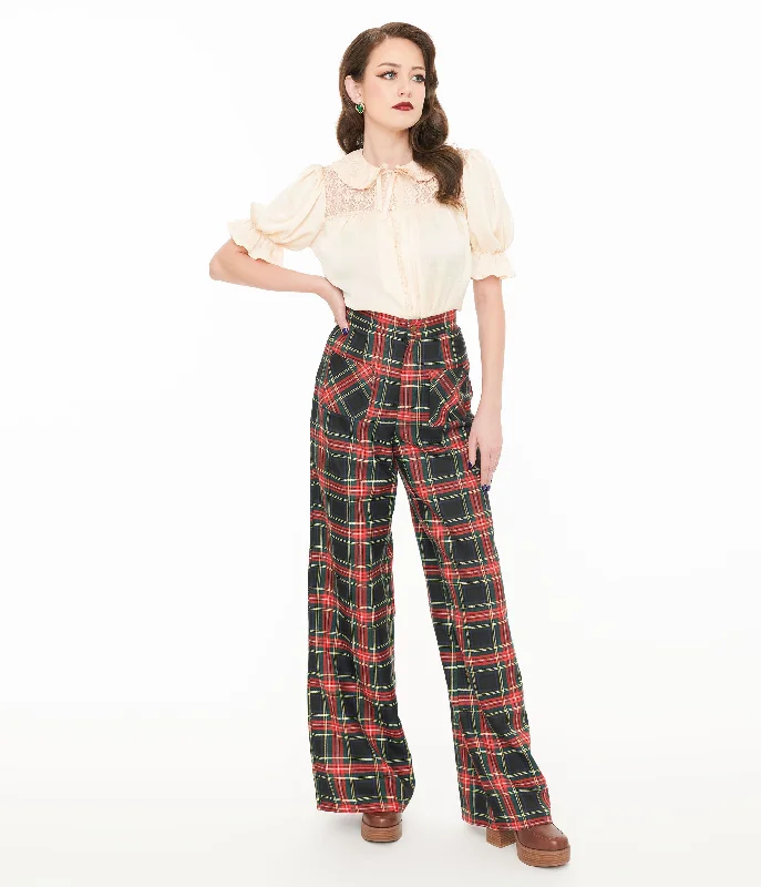 Smak Parlour 1960s Black & Red Plaid Wide Leg Trousers