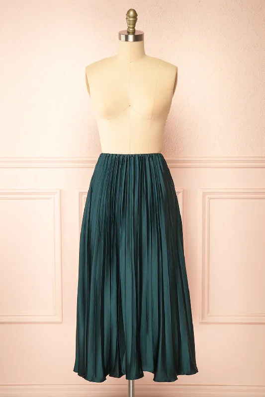 Mirys Green | Pleated Satin Midi Skirt